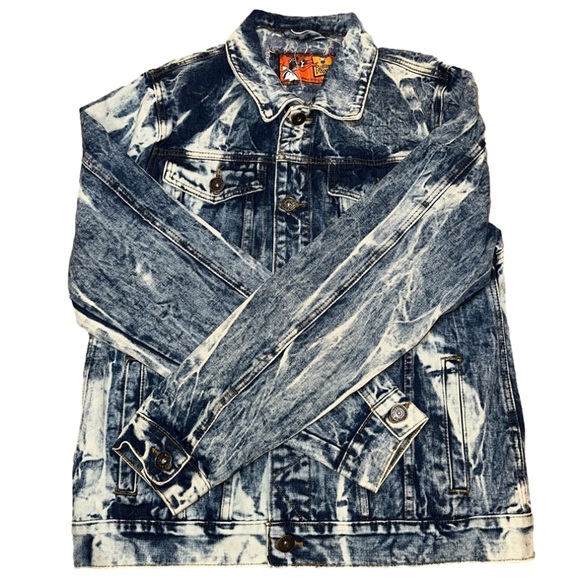 Rolling Paper Acid Wash Distressed Denim Jean Jacket Blend Unisex size Large✨ - Picture 6 of 16